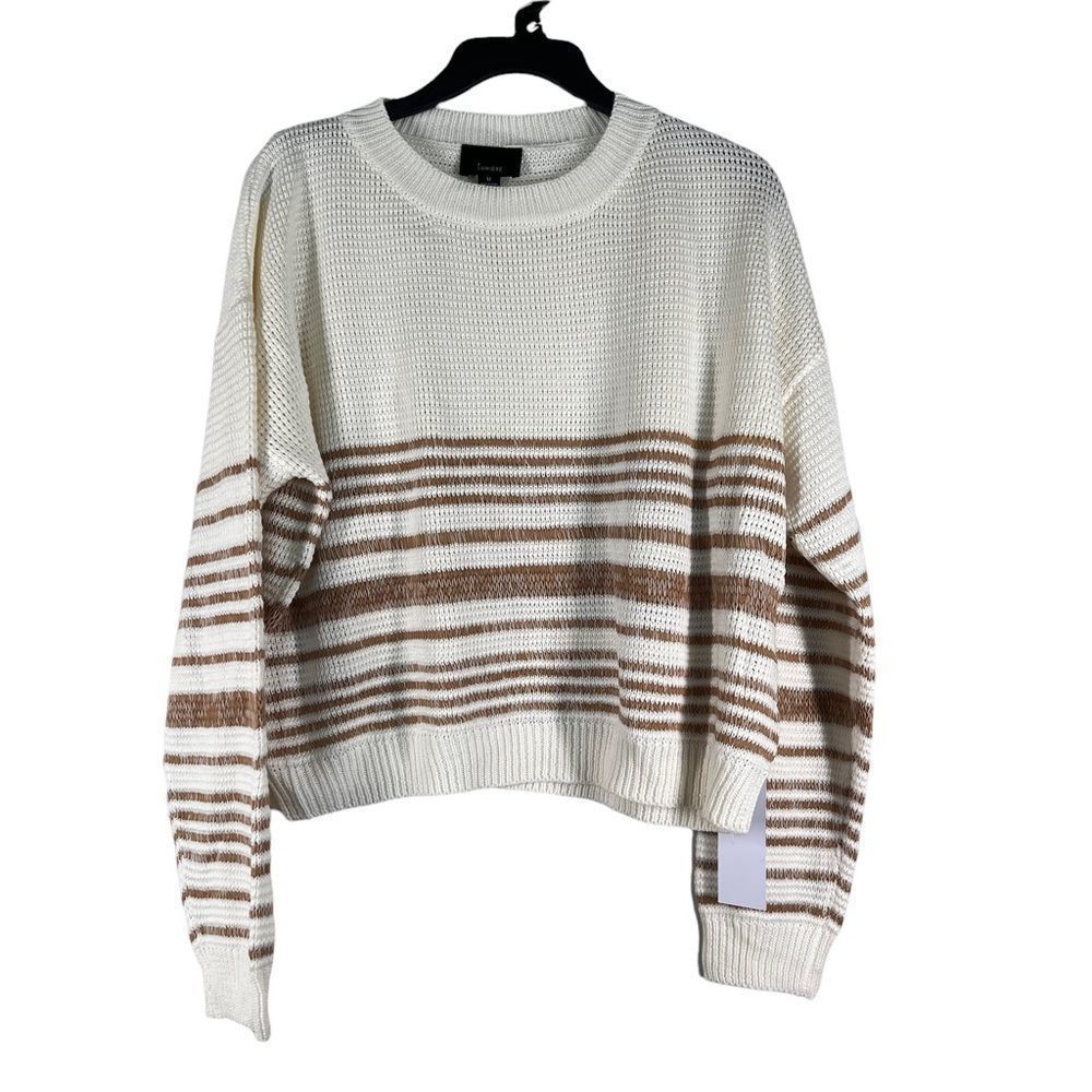 LUMINERE Womens Sz M Striped Sweater Cream and Tan NWT